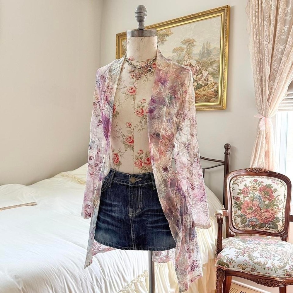 floral lace duster cardigan Y2K cal style large floral lace duster cardigan
